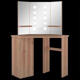 vidaXL Kutni toaletni stolić s LED svjetlom boja hrasta 111x54x141,5cm | shoptok.hr