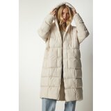 Happiness İstanbul Women's Oversized Long Down Coat with Stone Hood Cene