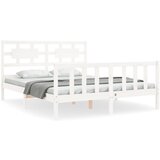 The Living Store Posteljni okvir z vzglavjem bel 160x200 cm trden les - Posteljni Okvir, (21523664) | Shoptok.si