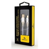Cablexpert CC-USB2B-AMCM-2M-BW2 Premium cotton braided Type-C USB charging -data cable,2m, silver/white Cene