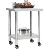 vidaXL Kuhinjska delovna miza s kolesi 80x45x85 cm nerjaveče jeklo | Shoptok.si