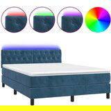 The Living Store Box spring postelja z vzmetnico LED temno modra 140x200cm žamet - Box Spring Postelja, (21492334) | Shoptok.si