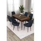 Hanah home trpezarijski set Eta, sto na razvlačenje i 6 stolica, ploča u dekoru drveta Baroque, antracit tkanina Babyface | Eponuda.com