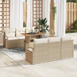 vidaXL 7-delna vrtna kavčna garnitura z blazinami Bež poli ratan Acacia | Shoptok.si