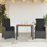  3-dijelni vrtni blagovaonski set s jastucima od poliratana crni Crna Dužina stola 90 cm | Shoptok.si