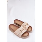 Boto Ladies Platform Slippers With Golden Decoration And Glitter Beige Morisela | ePonuda.com