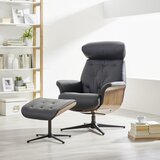 XORA POČIVALNIK S PODNOŽNIKOM, črna, barva oreha les, tekstil, usnje | Shoptok.si