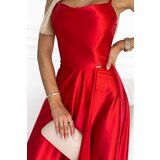 Numoco 419-1 PERLA satynowa długa skirt with cleavage on the shoulders - CZERWONA | shoptok.hr