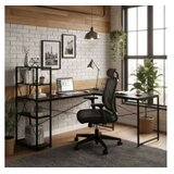 Bolzz Ugaoni radni sto sa policama – Black LOFT ModernHome | Eponuda.com