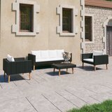 The Living Store Vrtna sedežna garnitura z blazinami 4-delna poli ratan črna - Komplet Vrtnega Pohištva, (21466740) | Shoptok.si