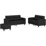  3-dijelni set sofa s jastucima crni od umjetne kože | shoptok.hr