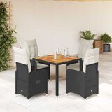  5-dijelni vrtni bistro set od poliratana s jastucima crni Crna 90 x 90 x 75 cm | shoptok.hr