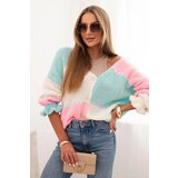 Kesi Włoski Women's striped sweater with buttons mint + powder pink u