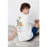 Trendyol Ecru Men's Relaxed/Comfortable Cut Landscape Printed 100% Cotton Short Sleeve T-Shirt Cene