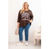 Kesi Włoski Women's Plus Size cotton blouse with tree print brown | shoptok.hr