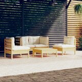  5-dijelna vrtna garnitura od borovine s krem jastucima | shoptok.hr