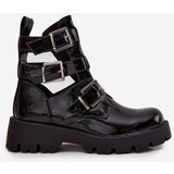 Boto Lacquered Women's Boots with Straps and Silver Clamps Black Helisse | Shoptok.si