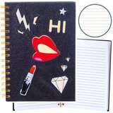  Bilježnica s crtama, ruž za usne, crna, šljokice, A5 80 listova | shoptok.hr