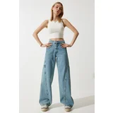  Women's Blue Wide Leg Cargo Jeans