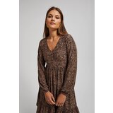 Marisse Patterned, Knee-Length, Ruffled Dress In Dark Beige | shoptok.hr