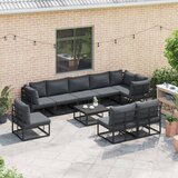  Sjedeća garnitura za vrt s jastukom 10 pcs Crna Aluminij | shoptok.hr