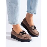 SHELOVET Dark beige suede women's loafers | shoptok.hr