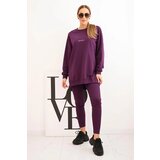 Polski Women's cotton set sweatshirt and leggings with the inscription Minimal plum | Shoptok.si
