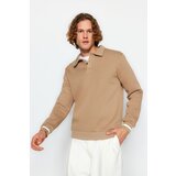 Trendyol Mink Men's Oversize Buttoned Polo Collar with Striped Sleeves, Fleece Inner Sweatshirt. cene