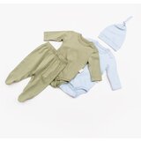 VAUVA Set 3 od pamuka za bebu: pantalone, bodi dugih rukava, kapa - Plava / 3-6 mes Cene