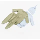 Set 3 od pamuka za bebu: pantalone, bodi dugih rukava, kapa - Plava / 3-6 mes