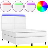  Box spring postelja z vzmetnico LED bela 140x200cm umetno usnje, (20901334) | Shoptok.si