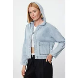 Trendyol Blue Hooded Denim Jacket