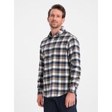 Ombre Classic men's flannel check cotton shirt - brown and navy blue Cijene