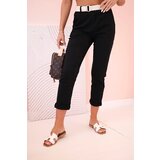 Kesi Włoski Women's viscose trousers with belt and rolled up leg black Cijene