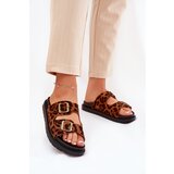 Boto Women's Platform Slides With Leopard Print And Buckles Brown Simbes Cene