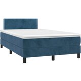 vidaXL Box spring postelja z vzmetnico LED tem. modra 120x190 cm žamet Cene