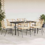  Vrtna garnitura - 6-dijelni vrtni blagovaonski set s jastucima poliratan i staklo Smeđa i krem ​​bijela 200 x 100 x 74 cm 6 | shoptok.hr