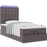 vidaXL Otomanski posteljni okvir z vzmetnico siv 90x200 cm um. usnje | Shoptok.si