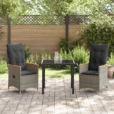 vidaXL 3-delni vrtni jedilni set s blazinami Siva Poly ratan | Shoptok.si