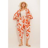 Trend Alaçatı Stili Women's Orange Patterned Baggy Pants And Kimono Set Cene