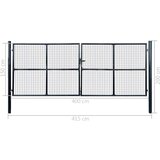 vidaXL mrežasta vrtna vrata od pocinčanog čelika 400 x 150 cm siva | shoptok.hr