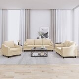 vidaXL Sedežna garnitura 3-delna z vzglavniki krem blago | Shoptok.si