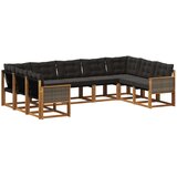 vidaXL Zunanja garnitura za sedenje z blazino 9 pcs Naravna in črna, (5000281804) | Shoptok.si