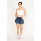 Şans Women's Navy Plus Size 5-Pocket Skinny Denim Shorts. Cene