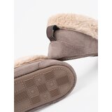 Shelvt Dark beige slippers with a bow and a fluffy moccasin interior | Shoptok.si