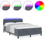 vidaXL Box Spring Postelja z Mattress & LED Temno Siva 140x190 cm Žamet | Shoptok.si