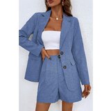 Fenzy Eleganten Enobarvni Hlačni Kostim, Moder | Shoptok.si