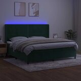 Krevet box spring s madracem LED tamnozeleni 200x200 cm baršun - Tamnozelena 200 x 200 cm Obično s čavlima | shoptok.hr