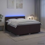  Krevet s box springom, madracem i LED-om Tamno smeđa Tkanina | shoptok.hr
