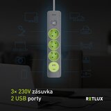 Retlux Produžni kabl sa prekidačem, 3 utičnice (Tip E) + 1x USB-A + 1x USB-C, 1,4 m, siva | Eponuda.com